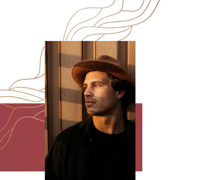Brand vignette with man wearing hat